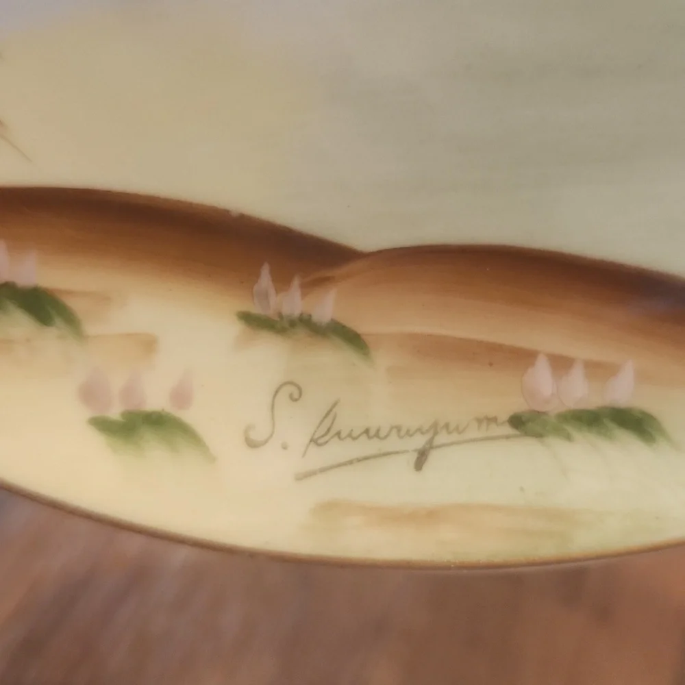 Handpainted Plate Vintage Japanese Porcelain Flying Ducks Over Water